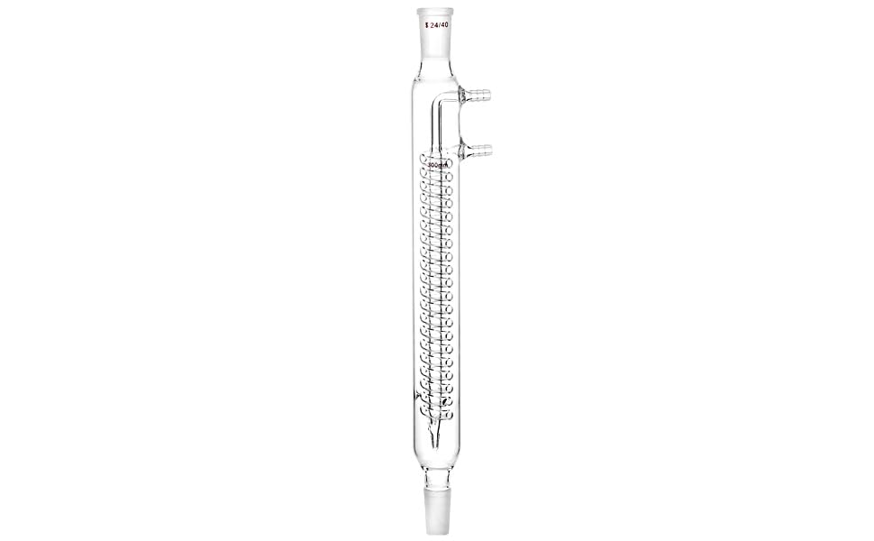 QWORK Glass Reflux Condenser 24/40 - Large Cooling Capacity, Borosilicate Glass, Organic Chemistry Lab Glassware, 175mm in Coil Length 390mm in Overall Height
